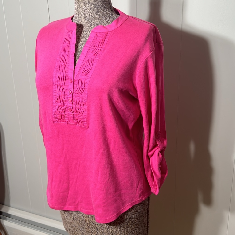 Liz Claiborne Womens Large Pink Blouse V-Neck - Picture 2 of 9